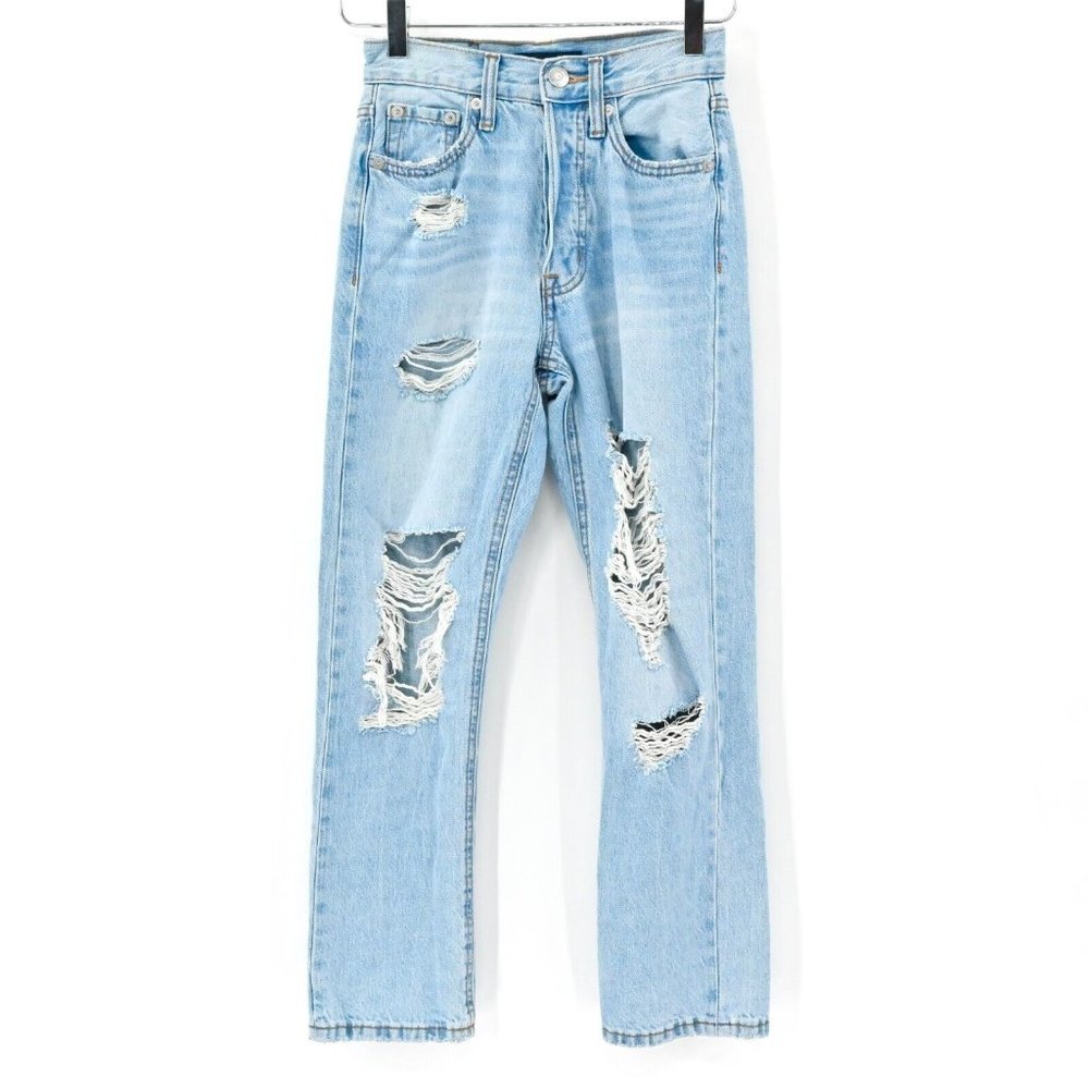 AEROPOSTALE Womens 90s Super High Rise Straight Jeans Distressed Denim Size 000